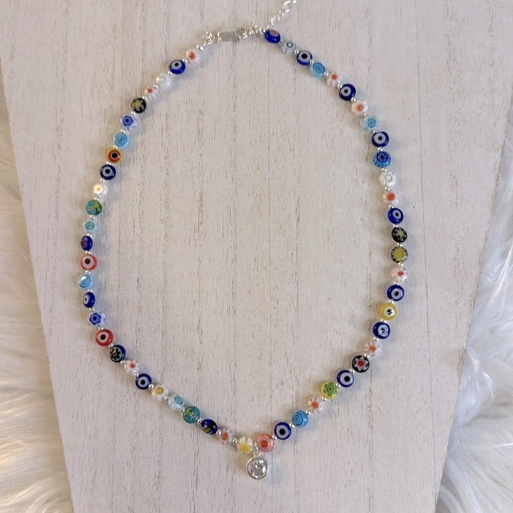 Giani Bernini Sterling Silver Colorful Glass Beaded Necklace with CZ Pendant
